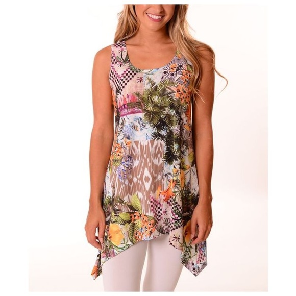 Lbisse Tops - LBISSE Olive Tropical Sidetail Tunic Tank Top [D6]